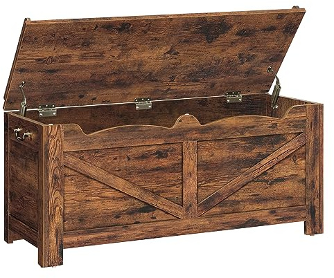 Hzuaneri Schuhbank, 100 cm Sitzbank mit Stauraum, Sitztruhe,2 Stabilen Scharnieren, Aufbewahrungsschrank, für Flur, Wohnzimmer, X Stabiler Rahmen mit Überdachung, Vintagebraun SB04501X