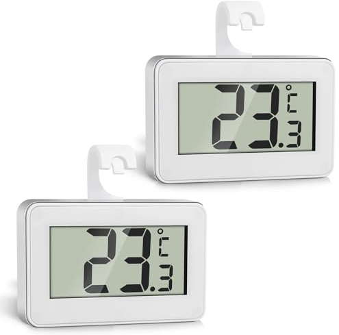 Romon Kühlschrankthermometer Thermometer Kühlschrank, 2 Stück Digital Kühlschrank Gefrierschrank, Küchenthermometer Innen, Wasserdicht Feuchtigkeitsfest, LCD-Display, Max/Min-Aufnahmefunktion, Weiß