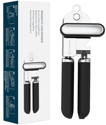 KTCHENDAO Dosenöffner Manuell Superscharfe Sandvik 12C27 Klinge, Dosenöffner für Senioren Ohne Scharfe Kanten Einstellbarer Multifunktionaler Dosenöffner mit Magnet Softgrip-Knopf in Übergröße Schwarz