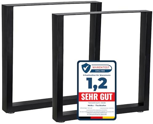 Melko 2er Set Tischbeine aus Stahl 70 x 72 cm Tischkufen Vierkantrohr Tischuntergestell Industrie Look Möbelbeine inkl. Bodenschoner
