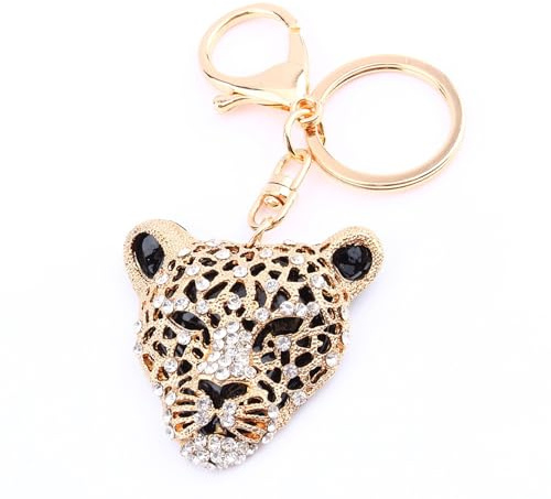 Riuulity Leopardenkopfschlüssel -Ringkette mit Strasskettenanhänger für Geldbeutelschlüsselkette, Großartiges für Freunde