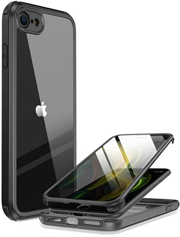 miracase 360 Grad Hülle kompatibel mit iPhone SE 2022/ SE 2020/ iPhone 8, Ganzkörper Schutzhülle mit eingebauter Glas Displayschutzfolie, Stoßfeste Fullbody Handyhülle, Schwarz
