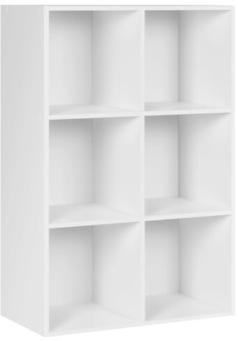 WOLTU Bücherregal mit 6 Würfeln, Aufbewahrung aus nordischem Holz, selbsttragend, mit Kippsicherung, für Schlafzimmer Wohnzimmer Arbeitszimmer Büro, Weiß, 60 x 89 x 30 cm
