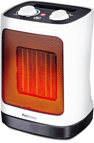 Pro Breeze 2000W Mini Keramik Heizlüfter energiesparend mit automatischer Oszillation, Zwei Leistungsstufen, Kleine Elektroheizung leise für Wohnzimmer, Büro, Terasse - Weiß