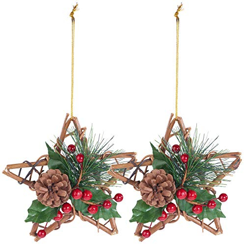 Britesta Weihnachtsdekos Rattan: 2er-Set Handgefertigter Rattan-Dekosterne mit echten Tannenzapfen (Hangefertigte Dekosterne, Rattansterne, Winter)