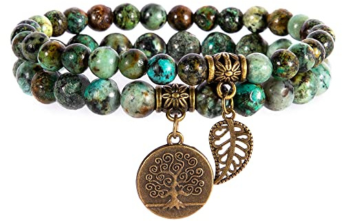 Farfume Chakra Armbänder für Frauen - Kristalle Armband Frauen natürliche Edelsteine Yoga Reiki - ein Satz von Doppel-Armbänder(Afrikanische Türkisperlen(Mittel)