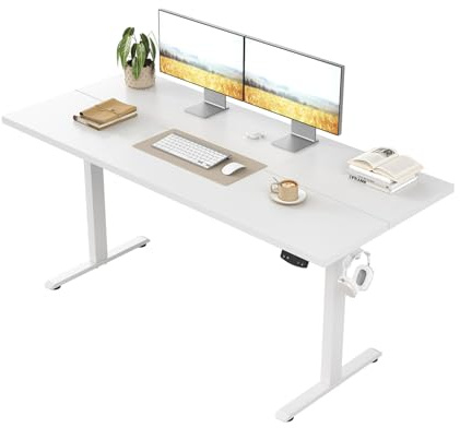 Klicelor Höhenverstellbarer Schreibtisch, Elektrischer Steh-Sitz Bürotisch, Computertisch mit 2 Memory-Funktionen, Stehpult, 100 x 60 cm, Weiß