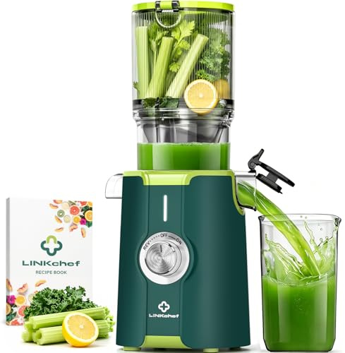 LINKChef Entsafter Slow Juicer Elektrisch | 200W Kaltentsafter für ganze Früchte & Gemüse | 115 mm Große Öffnung | BPA-freie Saftpresse mit Blitzreinigung & Leichter Montage | Inkl. Saftrezepte | Grün
