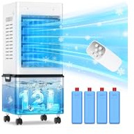 Klimaanlage Mobil 45W, Tragbarer Luftkühler3-seitiger Lufteinlass, 6 Modi, Verdunstungskühler mit 12L Abnehmbarem Tank, 24h Timer, 60/120° Oszillation, Leise, Fernbedienbar, für Zuhause & Schlafzimmer