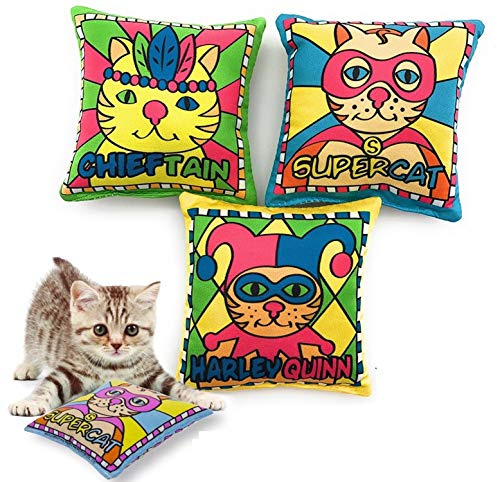 ELANOX Katzenspielzeug 3er Set – Bunte Katzenminze Kissen für Katzen, Schmusekissen & Spielkissen mit Katzenminze gefüllt, Weiches Interaktives Katzenspielzeug für Wohnungskatzen und Kitten