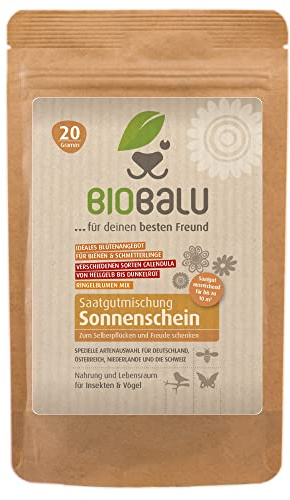 Biobalu Sonnenschein Ringelblumen Samen Mix - Bunte Blumenwiese mit über 7 verschiedenen Calendula Sorten - Samenfeste & bienenfreundliche Sommerblumen, Blumensamen 20g