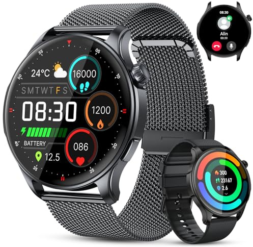 Smartwatch Herren Damen Fitnessuhr mit Telefonfunktion: Bluetooth Anruf Armbanduhr uhr Wasserdicht Fitness tracker Smart Watch mit Herzfrequenz Schlafmonitor Schrittzähler Sportuhr Uhren Android iOS