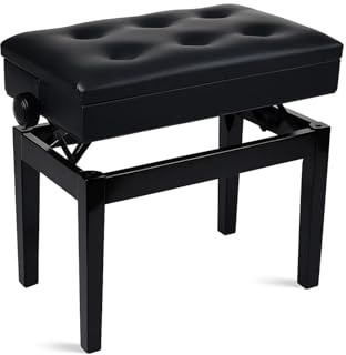 GREENSAPPIRE Klavierbank Klavierhocker Höhenverstellbar Mit PU Leder | Gepolsterter Höhenverstellbarer Hocker Sitz Kissen Stauraum Taste Ablagefach Hocker Schwarz 56 x 33.5 x 58CM