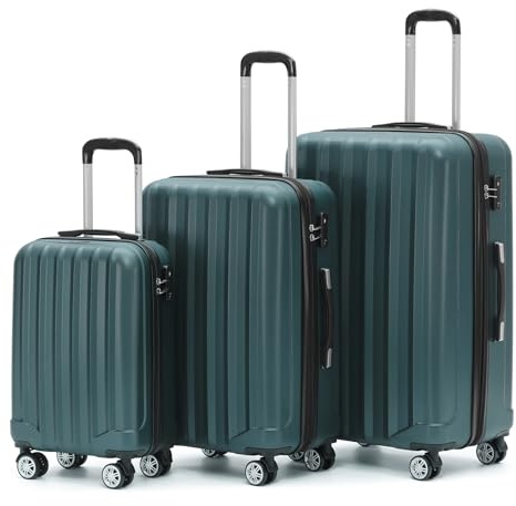 BEIBYE TSA-Schloß 2080 Zwillingsrollen 3 TLG. Reisekofferset Koffer Kofferset Trolley Trolleys Hartschale (Dunkelgreen)