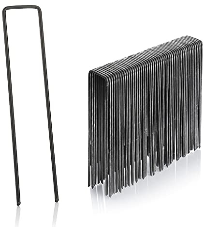 GardenMate 50 x 150 mm U-förmige Mehrzweck-Garten-Heringe aus Stahl – ideal für die Sicherung von Unkrautgewebe, Landschaftsgewebe, Netzen, Bodenplanen und Vlies – aus 2,9 mm Stahldraht