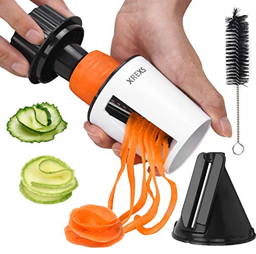 XREXS Gemüsespiralschneider 2 in 1 - Handgemüseschneider für Karotte, Gurke, Zucchini | Gemüsenudeln & Zucchinispaghetti herstellen