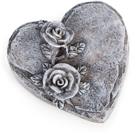 Kleines Grabherz mit Rosen: Grabschmuck Wetterfest, Grabdeko Herz, Trauerherz Deko Friedhof, Grab & Urnengrab, Gedenkstein Rose, Grabdekoration Allerheiligen & Totensonntag, Stein Dekoration, 8 x 8 cm