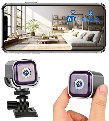 Mini Kamera,1080P Mini Überwachungskamera Innen Für Live Übertragung Handy APP, Überwachungskamera aussen mit Akku,Nachtsicht,Tonausgabe, TF-Speicher/Cloud für Haus, Shop, Haustiere & Abenteuer