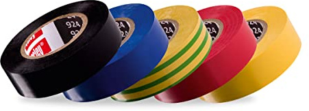 Scley Isolierband 19mm x 20m zum Sichern von Elektroleitungen Klebeelemente Stark haftend Extrem temperaturbeständig Effizient VDE Zertifikat Schwarz 5 Stk.