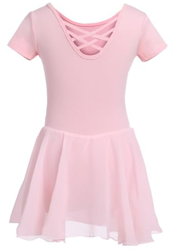DGSHIRLDJO Kinder Ballettkleidung Mädchen Kurzarm Baumwolle Ballettkleid Balletttrikot Tanzkleid Tanzbody mit Chiffon Rock Tütü