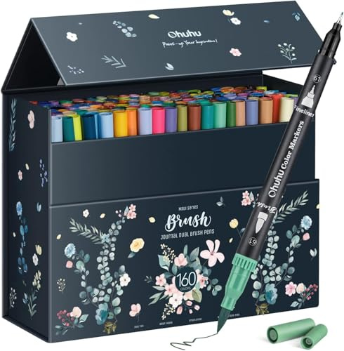 Ohuhu 160 Farben Filzstifte – Dual Brush Pen Set mit Doppelspitze (Pinsel & Fineliner), wasserbasierte Stifte für Erwachsene – Ideal für Bullet Journal, Kalligraphie Mandala, Maui Serie