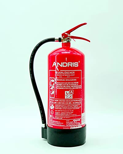 Wassernebel-Feuerlöscher 6L AF mit Manometer auch für Fett-Brände geeignet, inkl. Wandhalterung, Standfuß & ANDRIS® Prüfnachweis mit Jahresmarke