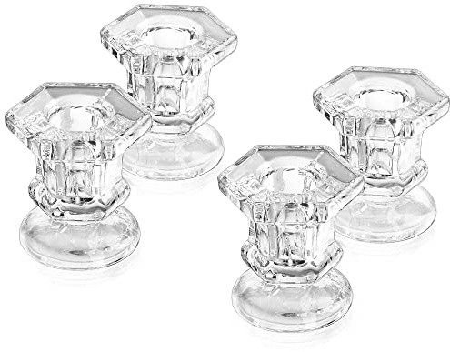 Glasseam Glas Kerzenständer Stabkerzen: 4 Stück Kerzenhalter Stabkerze | Transparent, Klein, Weihnachten, Advent, Hochzeit, Tischdeko, Kommunion