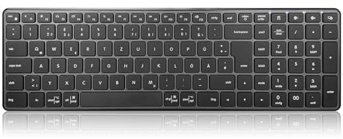Kabellose Bluetooth Tastatur,USB+BT*2,Ultra-dünn,leise,kompakte PC-Computertastaturen für mehrere Geräte,Nummernblock,für Windows,Laptop,Tablet,Smart-TV,Telefon,Deutsche Wireless Keyboard,QWERTZ