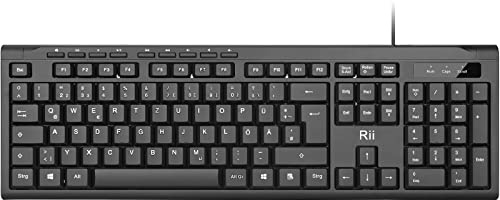 Rii Tastatur Kabelgebunden, PC Tastatur USB für Computer, Laptop, Mac, Windows, macOS, QWERTZ Deutsches Layout– Schwarz