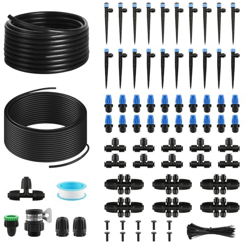 BewässerungsSystem mit 60m & 10m Bewässerungsschlauch, Automatische Tropfbewässerung Bewässerung Kit Gartenbewässerungssystem für Pflanzen Terrasse Gewächshaus