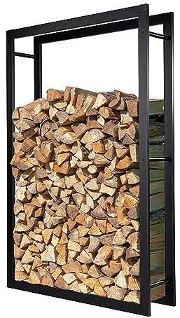 Loywe Kaminholzregal 100X25X150cm Kaminholzhalter Brennholzregal Feuerholzregal Kaminholzständer Brennholz Holzhalter aus Metall in Schwarz LW1087