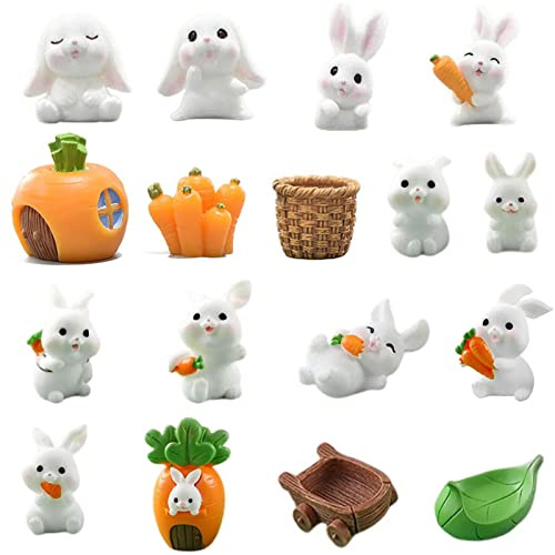 17 Stücke Miniatur Kaninchen Figuren Osterhasen, Bunny Figuren Ornamente, Osterdekoration Kleines Geschenk, Kuchen Topper, für Kinder Feengarten Landschaft Bonsai Frühling Deko Gastgeschenke Party