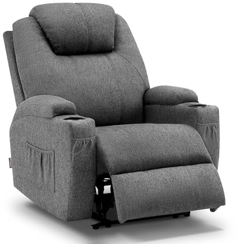 M MCombo Elektrisch Relaxsessel Massagesessel Fernsehsessel Liegefunktion Vibration Heizung 7061 neues Modell, Ergonomisch (Grau-Stoff)