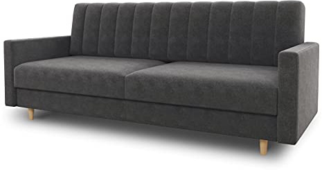 Sofnet - Schlafsofa Sara mit Bettkasten (Graphit, Kronos 22) | Schlafsofa mit Bettkasten, Wellenfeder, Veloursstoff, Holzfüße, Bettfunktion, Couch, Sofagarnitur
