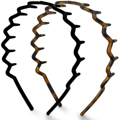Kitsch Zickzack Haarreif für Damen und Herren - Schwarz und Braun, 2 Stück | Haarband Damen aus Recyceltem Kunststoff mit Zähnen, Haarband Herren, Haarreifen Damen Zickzack, 90er Jahre Accessoires