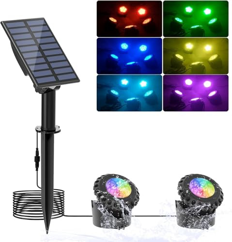 NATPOW RGB Teichbeleuchtung Solar, IP68 Wasserdicht Unterwasser Licht Solar Farbwechsel Unterwasserbeleuchtung Teich Licht Für Terrasse, Dekoration, Garten