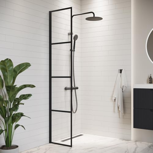 Duschwand Essos 40 x 200cm Glas Duschabtrennung Schwarz - Walk-In Dusche Nano Duschtrennwand