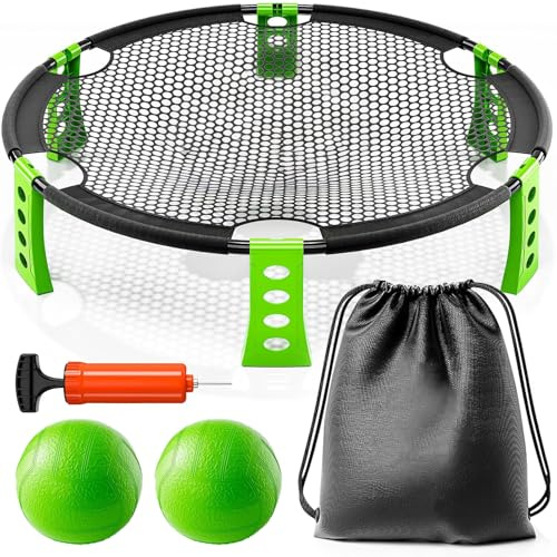 Kezidhp Outdoor Spieleset, Roundnet Set mit 2 Bällen, Pumpe, Kordelzug, Netzen, Tasche, Gartenspiele, für Strand, Rasen, Hof und Park