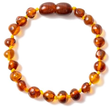 ZHAOXIA Bernstein Armband/Fußkettchen (Cognac) - Länge 14 cm Baltischer Bernstein - 100% Handarbeit - Zwischen Perlen geknotet