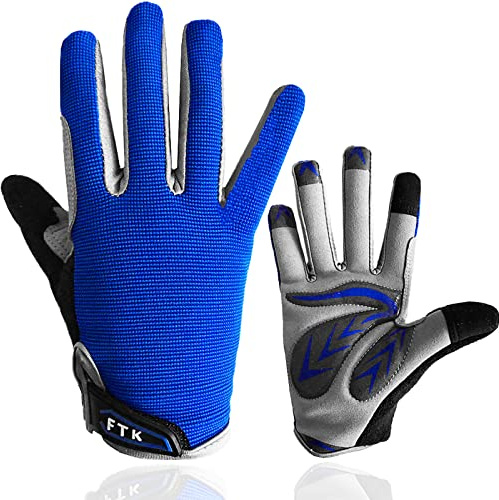 FINGER TEN Fahrradhandschuhe Kinder MTB Fahrrad Freizeit Vollfigner mit Gel rutschfest Wert 1 Paar Blau M, Radsport Skatehandschuhe für Sommer Jungen Mädchen 2-11 Jahre