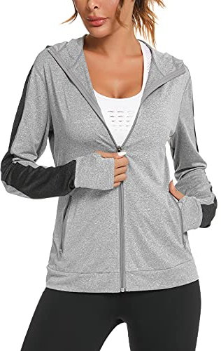 Wayleb Sweatjacke Damen mit Kapuze Reißverschluss Sportjacke | Daumenloch Bündchen, Seitentaschen, Leichtes Tragegefühl, Bewegungsfreiheit, Laufen, Yoga, Freizeit