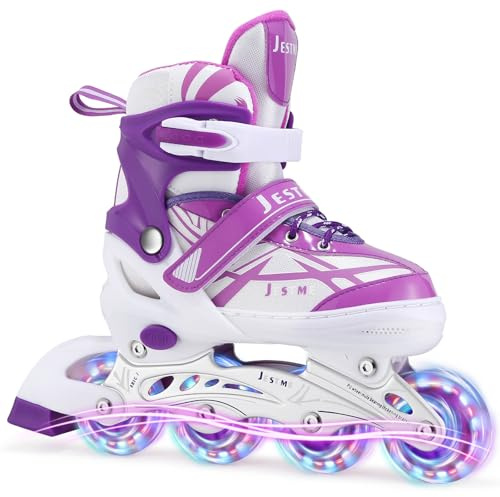 Inline Skates für Kinder Mädchen, Verstellbar Inliner Skates Rollschuhe für Kinder Drinnen Draußen Mädchen Kinder (Violett, L(EU 36-40))