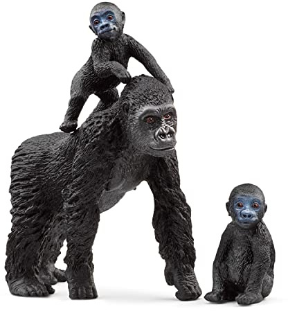 SCHLEICH WILD Life | Gorilla Familie 42601 | Gorillamutter mit 2 Babys | detailgetreue Tierfiguren | Geschenkidee für Jungen & Mädchen | Deko für Geburtstag | Spielfigur ab 3 Jahre | Set aus 3 Teilen