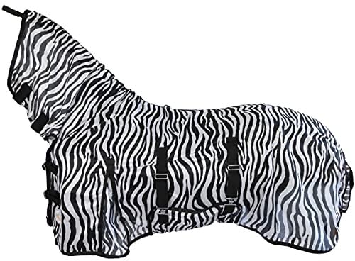 Marengos - Zebra-Fliegendecke mit Halsteil & Bauchlatz | robuste & atmungsaktive Ekzemerdecke | Schutz vor Insekten | extrem winddurchlässige Fliegendecke | Outdoor-Pferdedecke 135cm