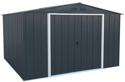 Duramax ECO 10 x 10 (9.16 m²) Metallgerätehaus, feuerverzinktes Metall gerätehaus - Geräteschuppen, verstärkte Dachkonstruktion, wartungsfreier und wetterfester Metallschuppen, Anthrazit