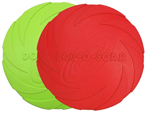 Vivifying Hundefrisbee, 2 Stück, 18 cm aus Naturkautschuk, Grün/Rot | Für Apportier- und Wurfspiele an Land und im Wasser; flexibles Hundespielzeug aus natürlichem Kautschuk