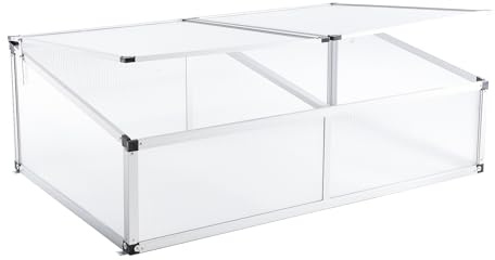 Euboer Frühbeet Alu Mini Gewächshaus Hochbeet Treibhaus UV-Schutz Pflanzbeet lichtdurchlässig Frühbeetkasten HxBxT: 115x76x40 cm Doppeldach Silbern