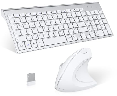 2,4 GHz Kabellose Vertikale Ergonomische Maus und Tastatur Combo Ultradünne tragbare Größe für PC Desktop Computer Laptop Mac Tablet (Right-Handed) (Schwarz) (Weiß)