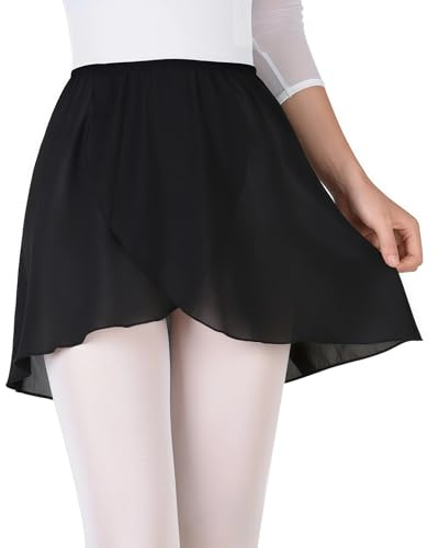 Bezioner Ballettrock Wickelrock Tanz Rock aus Chiffon zum Reinschlüpfen für Mädchen und Damen Schwarz M