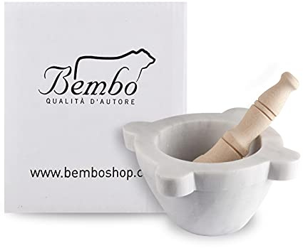 Mörser Aus Marmor Weiss Carrara Marmor Mit Stössel Bembo Ø 18 – Mörser Für Pesto Und Gewürze – Made in Italy - Modell Aus Genua (cm 18)